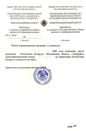 Перевод справки о несудимости